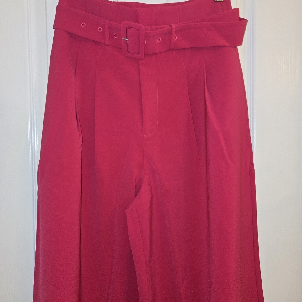 Hot Pink Wide Leg Belted High Rise Preppy Pant Size 10 NWT - Picture 5 of 11